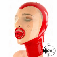 Latex Mask with Transparent Clear Face Rubber Headwear latex hood with transparent facial part