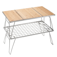 戶外可折疊茶桌簡易不銹鋼竹木置物桌一單元爐具廚具燒烤桌子戶外用品 露營用品 露營小物