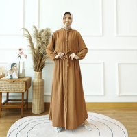 GDTima Inaya Loose Long Dress Gamis Terbaru Muslim Wanita Kancing Depan Gamis Tali Pita Gamis 684 El
