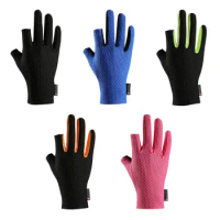 Unisex Summer Ice Silk Cycling Fishing Gloves 2 Cut Fingers UV for Protection Sunshade Breathable Cooling Contrast