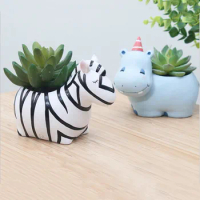 Cute Animal Flowerpot Cartoon Zebra Sheep Cow Head Mini Pot Succulents Plants Bonsai Micro Landscape Potted Home Decoration