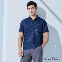 Nautica 男裝 滿版品牌LOGO印花短袖POLO衫-深藍色