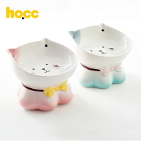 貓碗斜口陶瓷可愛貓食盆保護頸椎防打翻單碗高腳寵物碗狗碗飲水碗