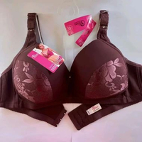 BRA POLINI G668 Busa Tipis Tanpa Kawat CUP D Jumbo Motif Bunga Mengkilat Kait 3 Size 42-52 46 Chestn