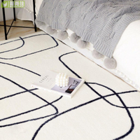 極簡仿羊絨客廳地毯臥室ins風抽象現代簡約輕奢幾何極簡加厚黑白線條茶幾墊北歐風地毯 可水洗機洗