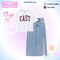 𝗦𝘁𝘂𝗳𝗳𝗶𝗲𝗿.𝗰𝗼 - Theeza Setelan Wanita American Retro Baju EAST Kaos Wanita Lengan Pendek Slimfit Crop 