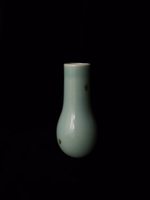 日本飛青瓷勺笠  花瓶  花入 釉色瑩潤肥厚 無款 茶道具