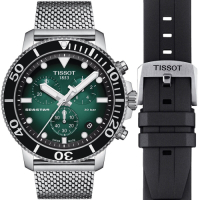TISSOT 天梭 官方授權 Seastar 海星300米潛水計時腕錶(T1204171109100)綠/45.5mm