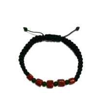 【ZENDAR】頂級天然紅珊瑚鼓形編織手鍊 79087-G(綠色編織手鍊)