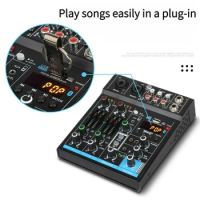 Mini Audio Mixer 4 Channels Bluetooth Sound Card Audio Mixer DJ 16 Digital Effects Noise Reduction Console USB Recording