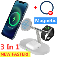 3 In 1 Magnetic Wireless Charger Stand สำหรับ Macsafe 14 13 12 Pro Max Apple Samsung Watch Fast Char