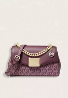 Michael Kors Michael Kors Lita Small Two-Tone Logo and Leather Crossbody Bag Bordeaux Multi