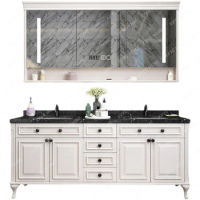 Cabinet Smart Mirror Cabinet Combination Oak Solid Wood Washstand Bathroom Floor Double Basin Hand Washing Bathroom Cabinet