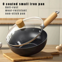 Iron Wok Uncoated Traditional 24cm Carbon Steel Wok Non-stick Pan Woks and Stir Fry Pans with lid Kitchen Cookwar for All Stoves