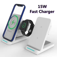3 in 1 Magnetic Wireless Charger 15W Fast Charging Stand for Samsung S20/21 Iphone 12/13/13 Pro Max for Apple Watch for Airpods