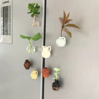 8pcs Creative Fridge Magnet Decor Set Mini Ceramics Vase Fridge Magnet DIY Simulation Flower Vase Mini Bonsai Home Decoration