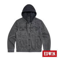 EDWIN 男裝 接帽黑牛仔外套-中灰色
