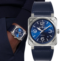 Bell &amp; Ross BR03方形機械腕錶-41mm藍 BR03A-BLU-ST/SCA