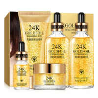 24K Gold Skin Care Set 5 PCS With Box Face Toner Essence Cream Nicotinamide Anti-Aging Serum Facial Cleanser Kit For Womens M