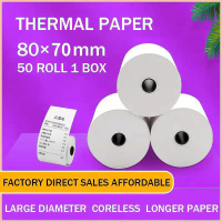 กระดาษความร้อน กระดาษความร้อน80 Thermal paper กระดาษใบเสร็จ ขนาด 80x70mm 60gsm แพ็ค 50 ม้วน
