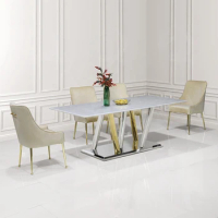 Silver/golden Stainless Steel Table Dining Room Modern Restaurant Natural Marble Dining Table