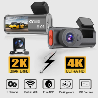 [จัดส่งทันที] Car camera 4K dash cam กล้องติดรถยนต์  กล้องหน้า4K กล้องหลัง2K มุมกว้าง 170°การเชื่อมต