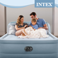 INTEX 豪華橫條加高雙人加大充氣床附床頭片-內建電動幫浦(64449ED)