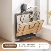 ECOCO Suction Pot Lid Rack Aluminium (Double Layer Sunction) - Rak Tutup Panci Dinding / Gantungan T