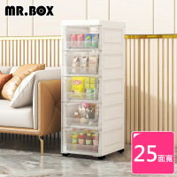 【Mr.Box】25面寬-隙縫五層抽屜收納櫃附輪(透白)