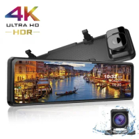 12'' Mirror Dash Cam with WiFi,4K 3840*2160P Rear View Mirror Camera with 1080P Rear Camera,WiFi Mirror Dash Cam Front and Rear,