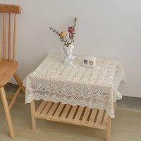 復古ins美式床頭田園蕾絲方形桌布茶幾地攤布滌棉餐布米白色桌墊