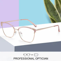 ZENOTTIC Cat Eye Prescription Glasses Frame Women Anti Blue Ray Photochromic Eyewear Metal Optical Myopia Progressive Eyeglasses