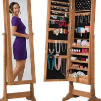 Best Choice Products Freestanding Jewelry Armoire Cabinet, Full Length Standing Mirror, Lockable Makeup Storage Organizer