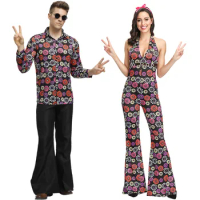 60's 70's Disco Couple Costume Halloween Cosplay Vintage 80's Hippies Clothing Men Women Music Festival Dancing Party Outfits