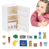 Mini Toy Fridge Dollhouse Refrigerator Toy With Mini Food Toys Fridge Pretend Play Appliance Portable Dollhouse Miniatures