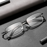 半框近視眼鏡男商務超輕記憶鈦合金框防輻射變色防藍光成品眼鏡女