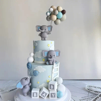 【Crystal】    Baby Elephant Cake Topper for 1st 2nd Birthday Party Decorations Boy Girl Baby Shower G