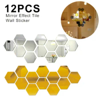 3D Mirror Self-adhesive Honeycomb Wall Sticker Hexagon Art Sticker DIY Tiles Sticker for Women's Home Decoration Medium Size