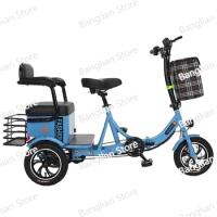 Family 3 Wheel Electric Tricycle for Elderly Folding 20-Inch Electric Bicycle for Men 350W 48V 2 Seats Electric Trike