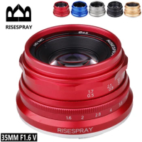RISESPRAY 35mm F1.6 V APS-C Prime Lens for Sony E A6600 6500 Fuji XF Canon EOS-M M50 Panasonic/Olympus Micro 4/3 Red