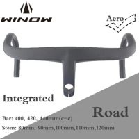 Winowsports Aero Carbon Integrated Road Handlebar With Stem UD Matte Carbon Road Bicycle Handlebar 400 420 440mm Bar