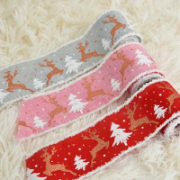 New Handmade Edge Linen Ribbon Christmas Decoration Snowflake Elk Plaid Ribbon DIY Gift Bag Box Bowknot Wreath Party Ornament