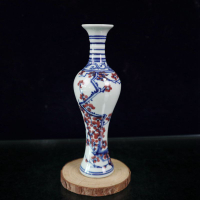 古玩收藏 青花梅開五福觀音瓶 景德鎮青花花卉瓶 博古架收藏擺設