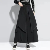 Gothic Y2k Double Layer Japanese Casual Culottes 2024 New Daily Streetwear Nightclub Personality Versatile Samurai Pants Unisex