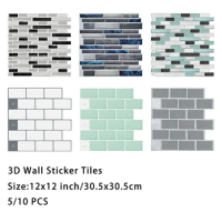 5/10pcs Self Adhesive Waterproof Kitchen Wall Sticker 12*12 inch Strong Adhesive 3D Peel And Stick Tiles Home Wallpaper