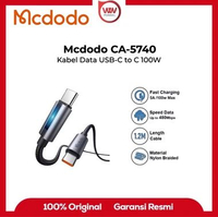 Mcdodo CA-5740 Kabel USB-C to USB-C 5A 100W with Breathing Light Nylon Braided Black