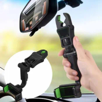 360 Degrees Car Rearview Mirror Mobile Phone Holder Universal Car Phone Holder Clip-on Mount Multifunction GPS Holde for Phone