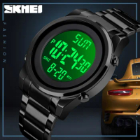 Skmei Round Steel Timing Clock Electronic Watch Male Simple Digital Multi-Function Luminous Waterproof Relogio Masculino1611