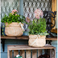 INS Nordic Flower Pots Imitation Kraft Paper Bonsai Pot Cement Pocket Plant Stand Garden Creative Hanging Flowerpot