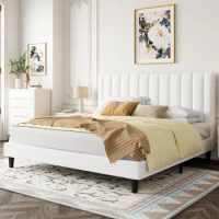 Extra large bed frame/Velvet padded bed frame with tufted headboard/Platform bed frame/Mattress base/Easy to assemble/Bed